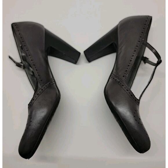 FRANCO‎ SARTO Womens MaryJane Sz 9 Gray Leather Retro T-Strap Block Heel Shoes - Picture 5 of 16